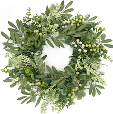 Green Eucalyptus Wreath for Front Door with Olive Leaves and Mixed Berry