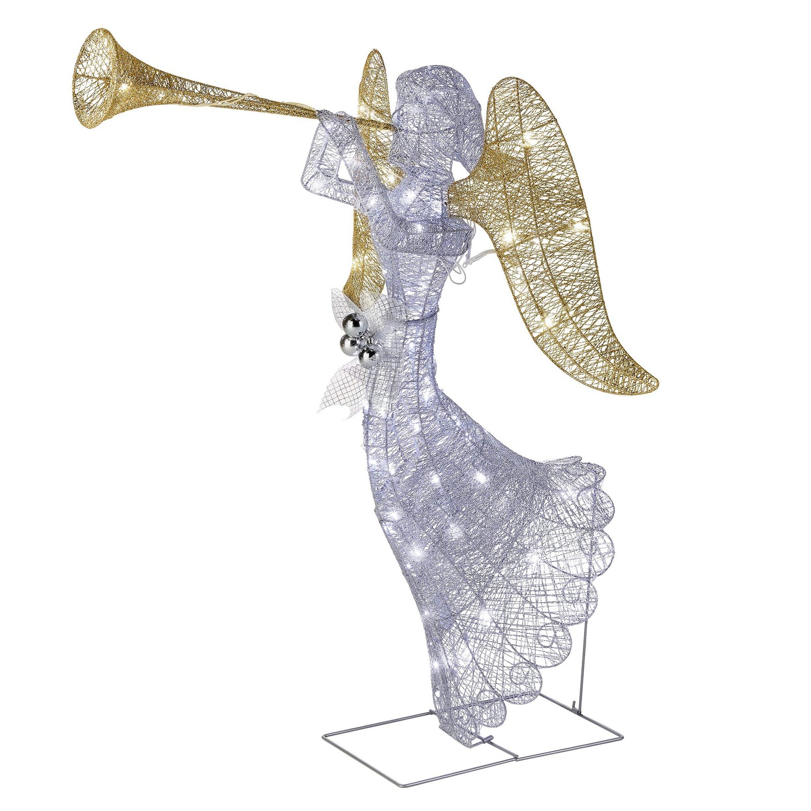 48 in. Silver Angel Decor with White LED Lights, Plug-In