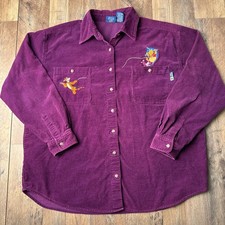 Vintage 90s Y2K Disney Corduroy Shirt Women's Large Purple Winnie The Pooh 4737