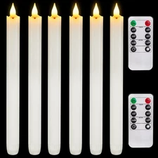 6 Pcs Wax Flameless Taper Candles with Remote Timer and Dimmer, White Candle ...