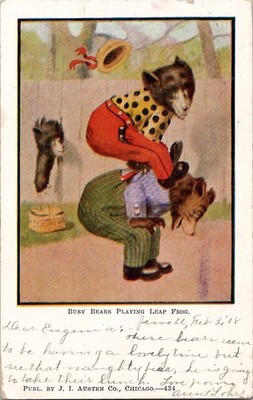 Busy Bears Playing Leap Frog Vintage Postcard Wpc11