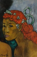Rare fine unique exotic portrait of a woman painting, signed Paul Gauguin, w COA