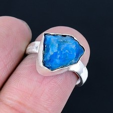 Blue Apatite Rough 925 Silver Plated Handmade Ring of US Size 6.5