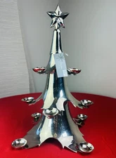 Vtg 2004 Target Silver Metal Christmas Tree Tealight Candle Holder 16” Modern