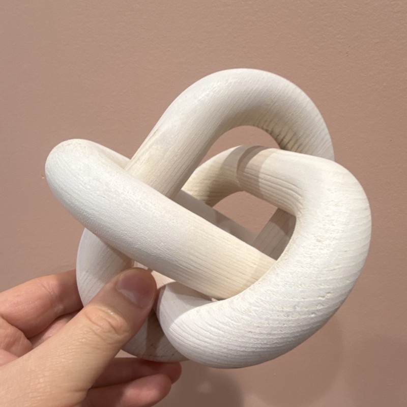 Modern Abstract White Wood Sculpture with Carvings Matte Finish Home Décor