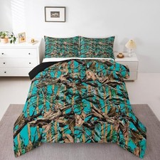 Tree Branches Comforter Set for Kids Boys Girls Wild Hunting King Teal Brown