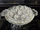 Vintage Clear Depression Glass Handled Bowl Vase & Glass Floral Frog 16 Hole EUC