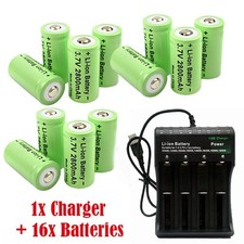 16340 Battery 2800mAh CR123A Rechargeable 3.7V Cell Batteries Charger Lot 