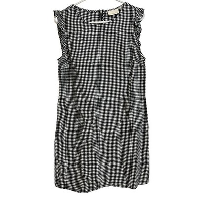 Cynthia Rowley Gingham Shift Dress Black White Linen Sleeveless Ruffle Small