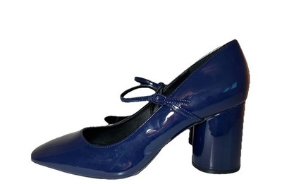 ZARA Women Navy Blue Faux Patent Leather Mary Jane Block Heels Shoes US 9 EU 40