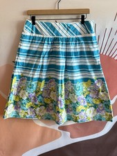 Talbots Skirt Women  s Size 8 Blue Floral A-Line Cotton Side Zip Travel Casual