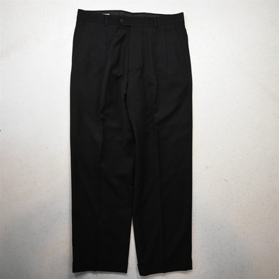 Linea Naturale 34x30 Black 100% Wool Pleated Cuffed Baggy Dress Mens Pants