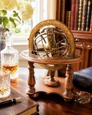 Esfera armilar de madera vintage zodiaco astrolabio globo celeste decoración de escritorio 8