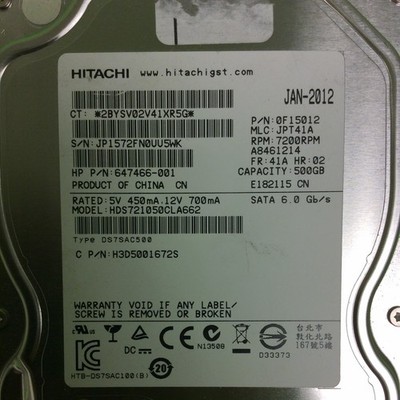Desktop Computer Hitachi HDS721050CLA662 647466-001 500GB SATA Hard Disk Drive