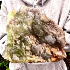13.12LB Natural green cubic fluorite - quartz crystal mineral specimen