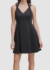 Guess Women's Black Sleeveless Embossed Scuba Crepe Fit & Flare Dress Size 12