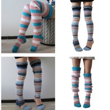 Womens Thigh High Socks Over the Knee Crochet Knit Colorful Striped Boot Socks