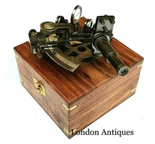 Vintage Nautical Brass Sextant – Antique Marine Ship Instrument with Wooden Box