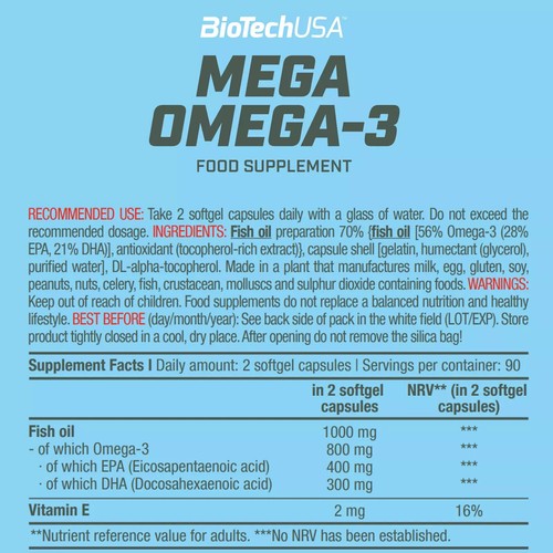 MEGA OMEGA 3 - 90-180 Cápsulas - Aceite de Pescado - Corazón - Salud del Sistema Inmune EPA y DHA - Imagen 7 de 14