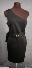 ASOS DESIGN Women’s Black One Shoulder Wrap Mini Dress Tortoise Shell Belt Sz 8