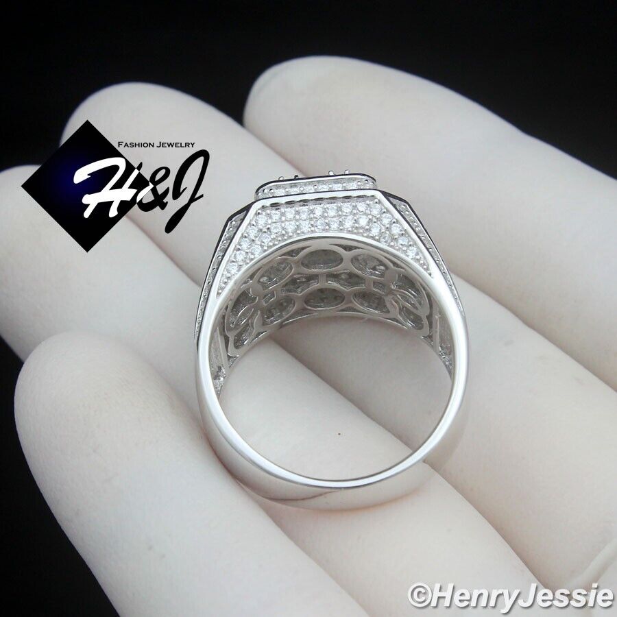 MEN SOLID 925 STERLING SILVER ICY BLING CZ 3D TRIPLE SQUARE MEN SOLID 925 STERLING SILVER ICY BLING CZ 3D TRIPLE SQUARE