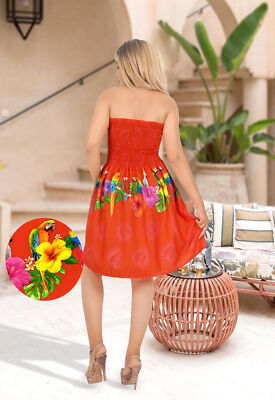 LA LEELA Women's Boho Beach Smocked Mini Flowy Dress Tube Top Strapless  Dresses | eBay