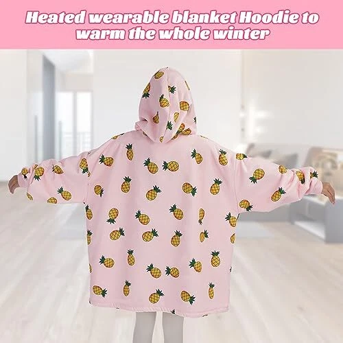 USB Heated Blanket Hoodie Oversized Wearable Blanket Sherpa
