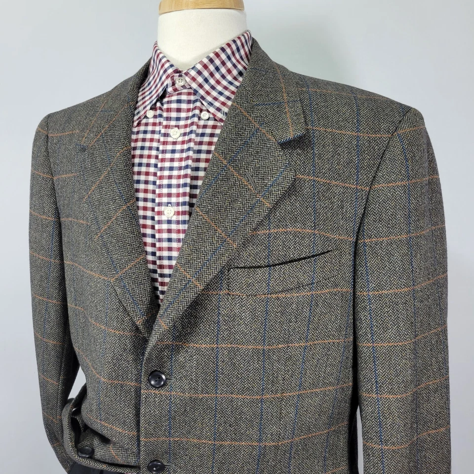 Oxxford Clothes Manhattin Jacket D9 Mens Sport Coat Blazer Herringbone Plaid 41R - Image 3 of 4