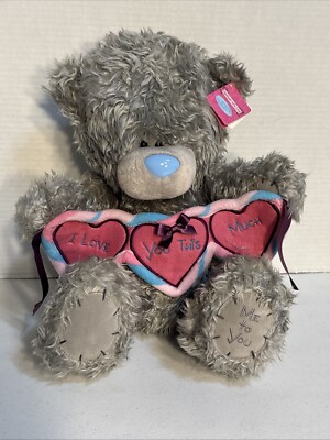 Me to You Gray Tatty Teddy Bear Large 15'' Blue Nose Patches Love You This Much