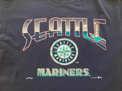 Vintage 90s Seattle Mariners Nutmeg T-Shirt Size Large Navy Blue