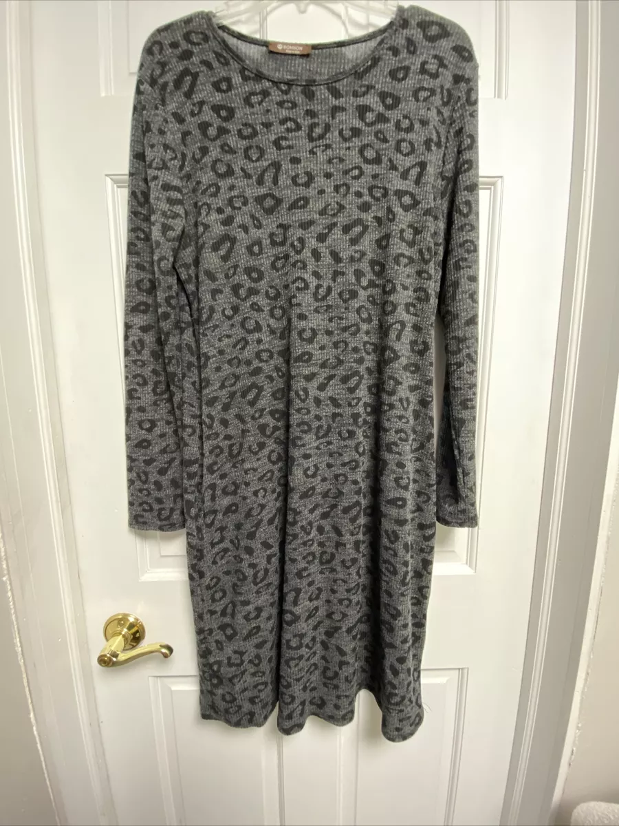 Bombom Boutique Dress women s Large Cheetah Print Waffle Knit side Pockets