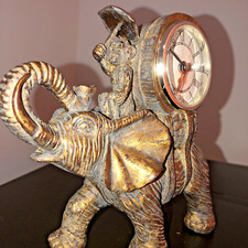 Bronze Style Resin Elephant Riding Monkey Mantle Quartz (Clock not working) 6"
