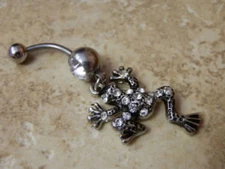 Frog Dangle Belly Ring Paved w/ Clear Gems Navel Naval (w941)