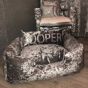 silver crushed velvet dog bed