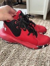 Under Armour Boys Sz. 4.5 Red Black High Top Sneakers. Great Pair Condition
