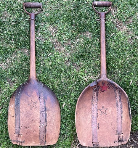 Rare Antique 18th 19th c Primitive Wood Coal Shovel Hand Carved Star AFAA Repair