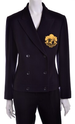 ELLEN TRACY WOOL WINTER DOUBLE BREASTED PEA STREET COAT W CREST NAVY BLACK 6 NEW