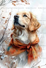 GOLDEN RETRIEVER ART PRINT, Fall Dog Animal Poster, Fantasy Puppy Home Decor