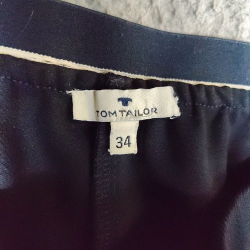 Tom Tailor Pants Women 34 Navy Stretch Elastic Waist Tapered Leg Trouser Classic - Picture 13 of 15