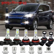 White For Ford Escape 2013-2016 LED Headlight Hi/Low + Fog Light Bulbs Combo Kit