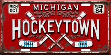 Detroit Ice Hockey "Hockeytown" 1984 Michigan Red License plate