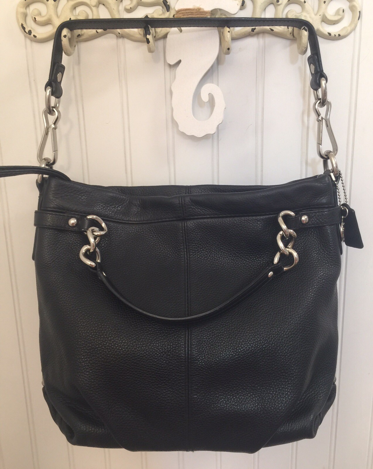 Coach Brooke F17165 Black Leather Hobo Bag Purse Satc… Gem