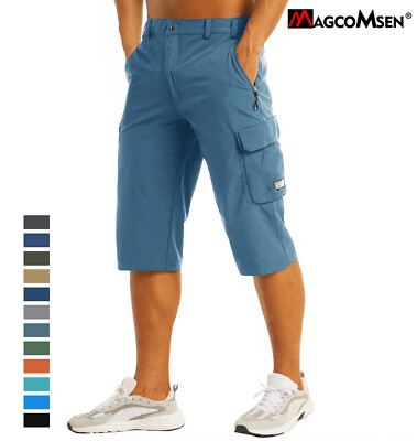 Mens Cargo Work Shorts Quick Drying 3/4 Length Casual Hiking Running Capri Pants