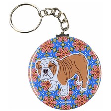 English Bulldog Keychain Psychedelic Cartoon Art Key Ring Gifts and Accessories