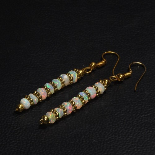 Natural Ethiopian Opal Hoop Earring Faceted Opal Silver Threader Opal Beads - Picture 2 of 7