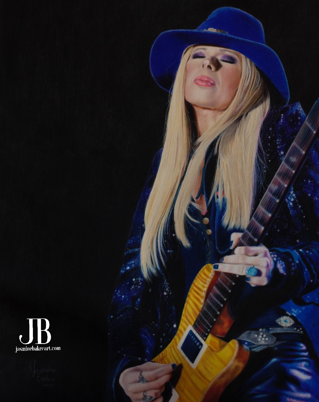Orianthi Original Colored Pencil Portrait Framed with Purple