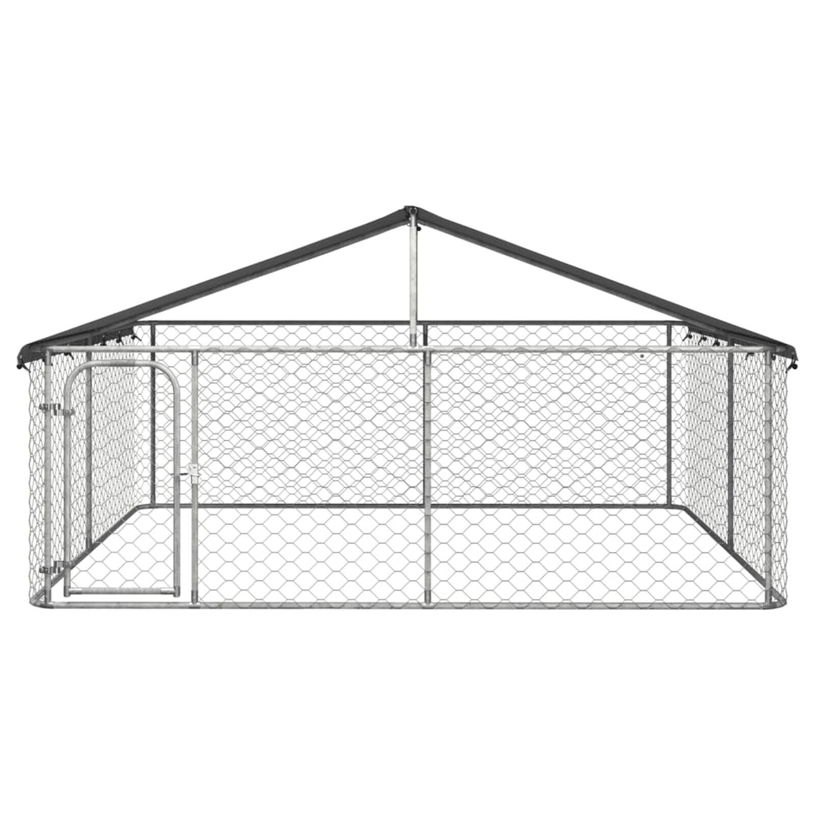 Outdoor Dog Kennel with Roof Galvanized Steel Fencing Pet Playpen