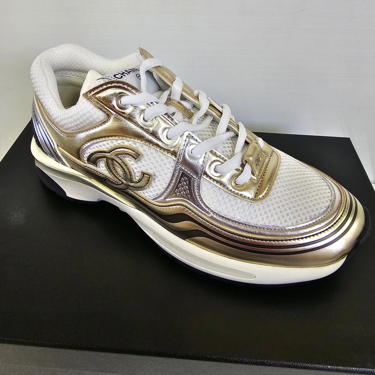 Chanel 23S G39792 white gold sneakers runners trainers 39 EUR size