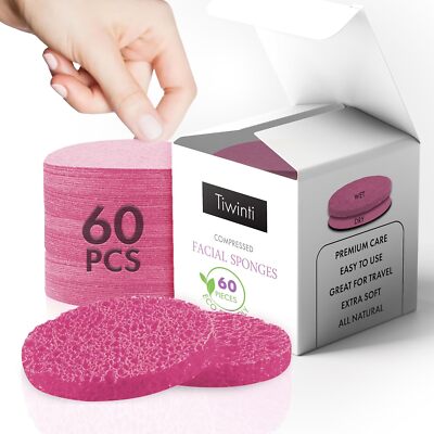 60 Count Compressed Facial Sponges for Cleansing,Daily Face Washing, Exfoliating
