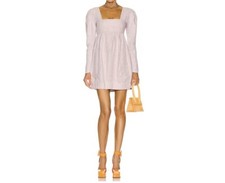NWT Ganni Long Sleeve Babydoll Hemp Puff Sleeve Light Lilac Mini Dress Size 6